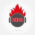 BBQ and grill icon or label. Grill and barbecue design template with fire flame. Vector illustration Royalty Free Stock Photo